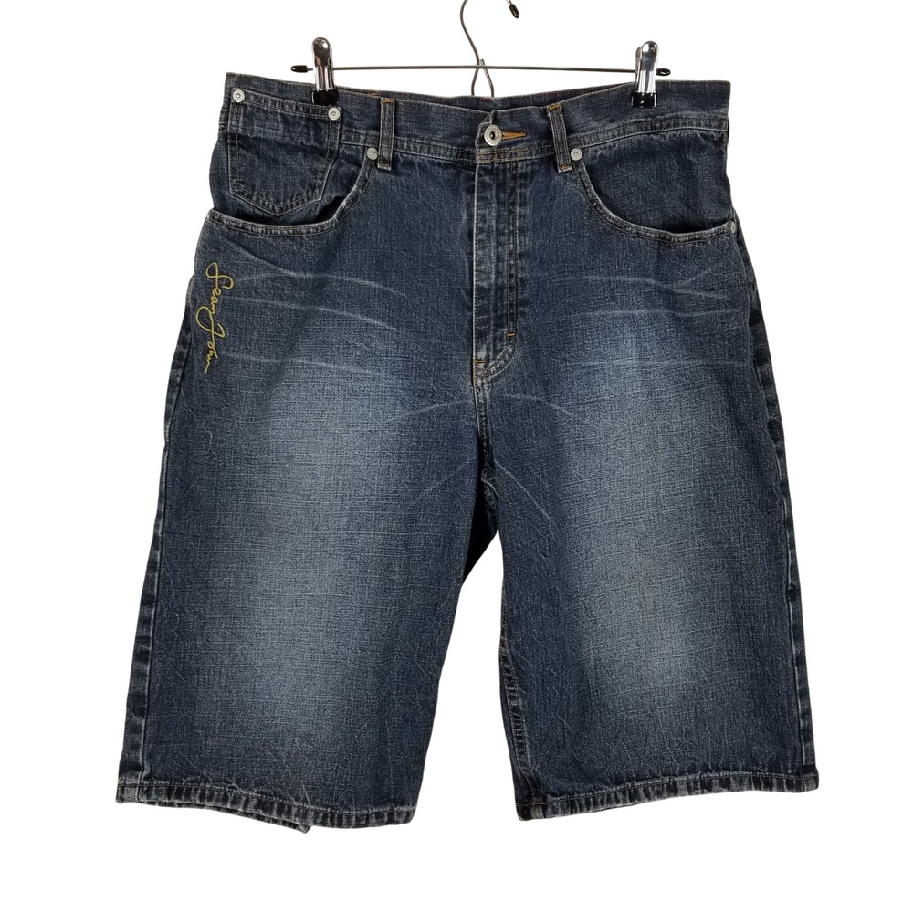 Sean John Denim Shorts Mens 34 Blue Baggy Y2K Streetwear Embroidered Logo